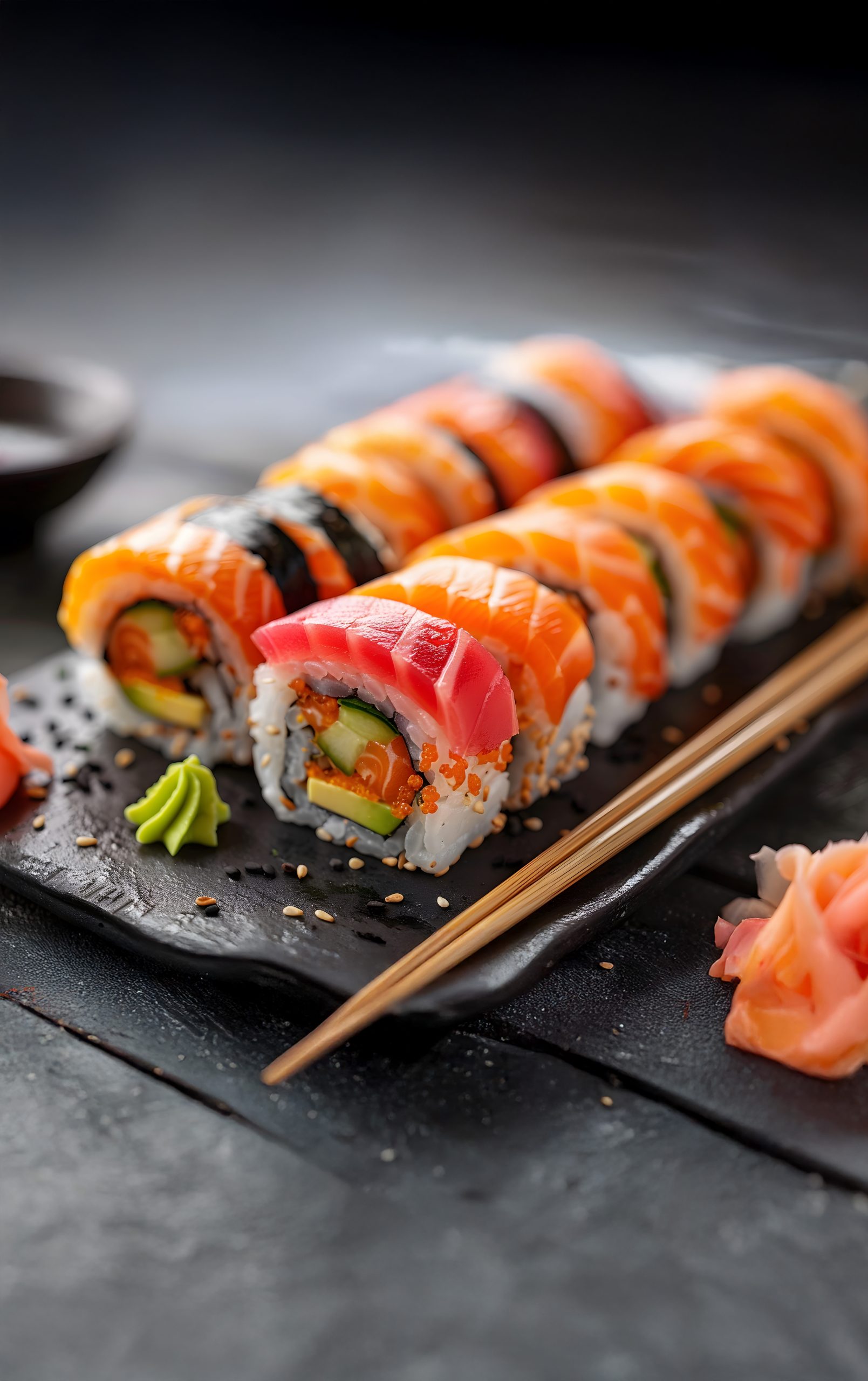 A,Beautifully,Arranged,Platter,Of,Maki,Sushi,Rolls,,Including,A